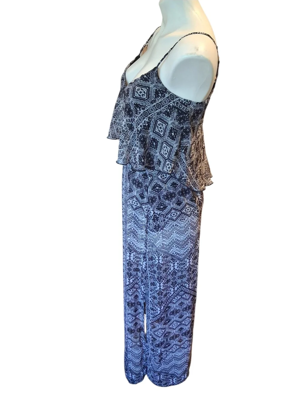 BONGO Black  and White Printed Ruffle-Overlay Maxi Dress - Picture 4 of 6